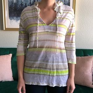 Majestic Filatures Paris Lightweight White Linen Striped Hoodie